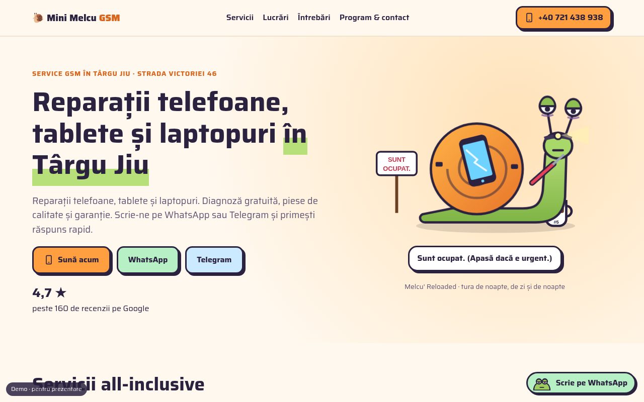 Captură de pe site-ul Mini Melcu GSM