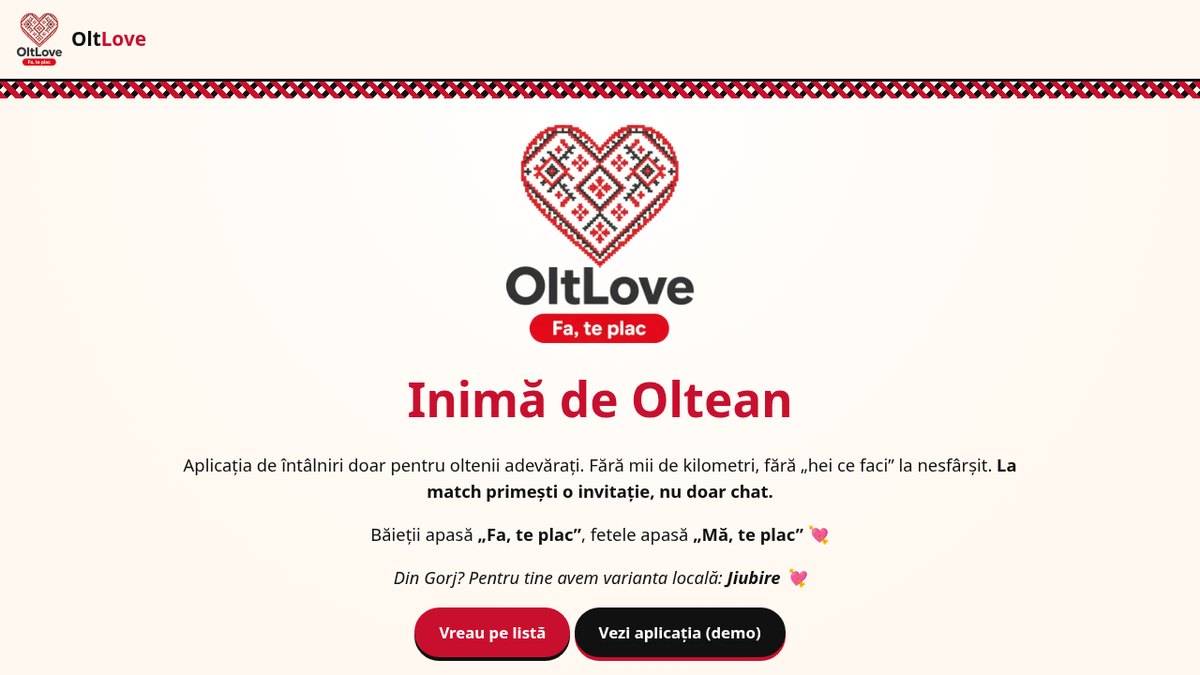 Captură de pe demo-ul OltLove, „Inimă de Oltean”