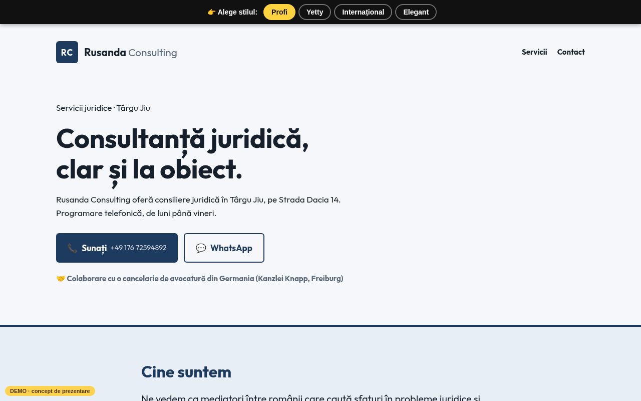 Captură de pe demo-ul Rusanda Consulting